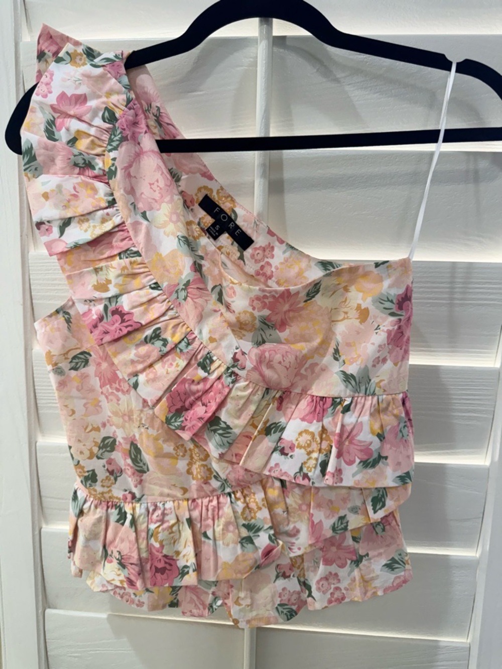 FORE one shoulder Floral Ruffle Top Small